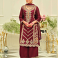 Gorgeous Maroon Color Silk With Embroidery Work Palazzo Suits For Women