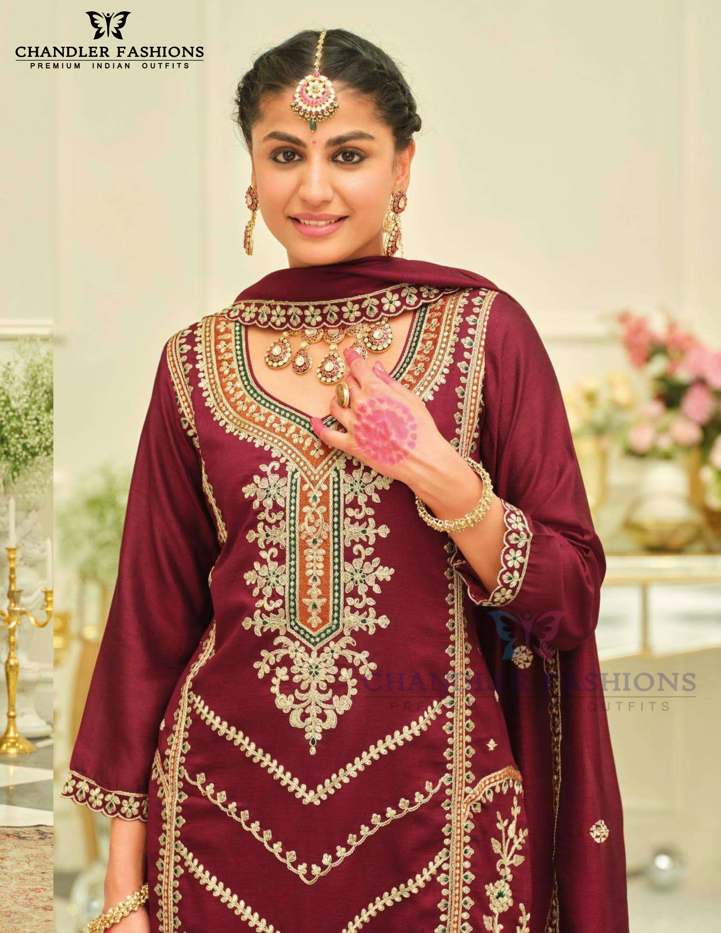 Maroon Color Silk With Embroidery Work Palazzo Suits Near Me