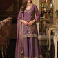 Stunning Purple Color Shimmer Silk With Embroidery Work Dual Tone Palazzo Suits With Dupatta
