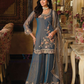 Attractive Blue Color Shimmer Silk With Embroidery Work Dual Tone Palazzo Suits With Dupatta
