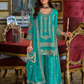 Alluring Sea Blue Color Chinon With Embroidery Work Palazzo Suits With Dupatta