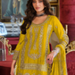 Yellow Color Chinon With Embroidery Work Palazzo Suits Near Me