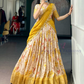 Attractive Yellow Color Dola Chex With Floral Print And Zari Work Lehenga Choli With Dupatta