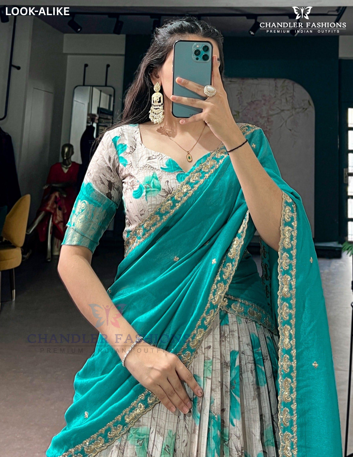 Sea Blue Color Dola Chex With Floral Print And Zari Work Lehenga Choli Near Me