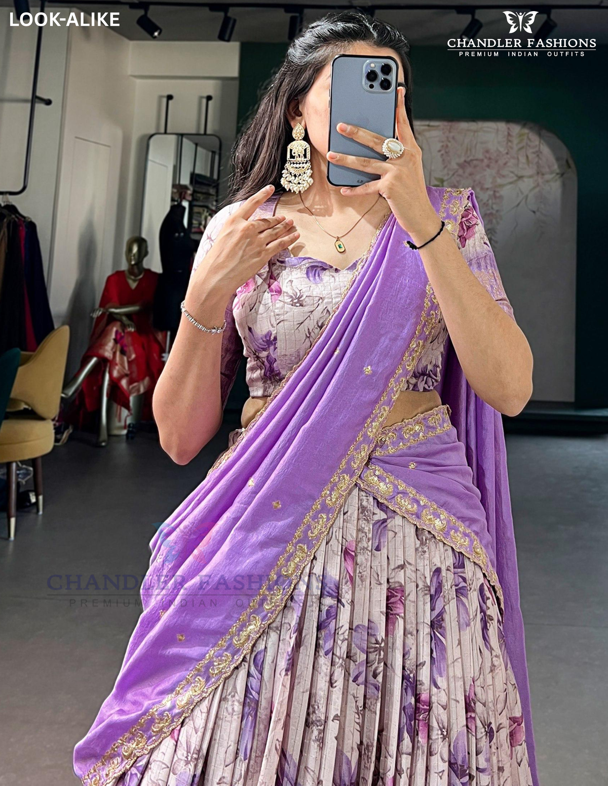 Lavender Color Dola Chex With Floral Print And Zari Work Lehenga Choli Near Me