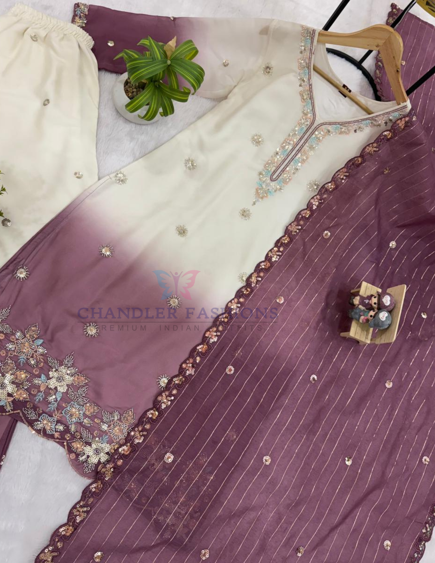 Purple Color Georgette Palazzo Suits In Yuma