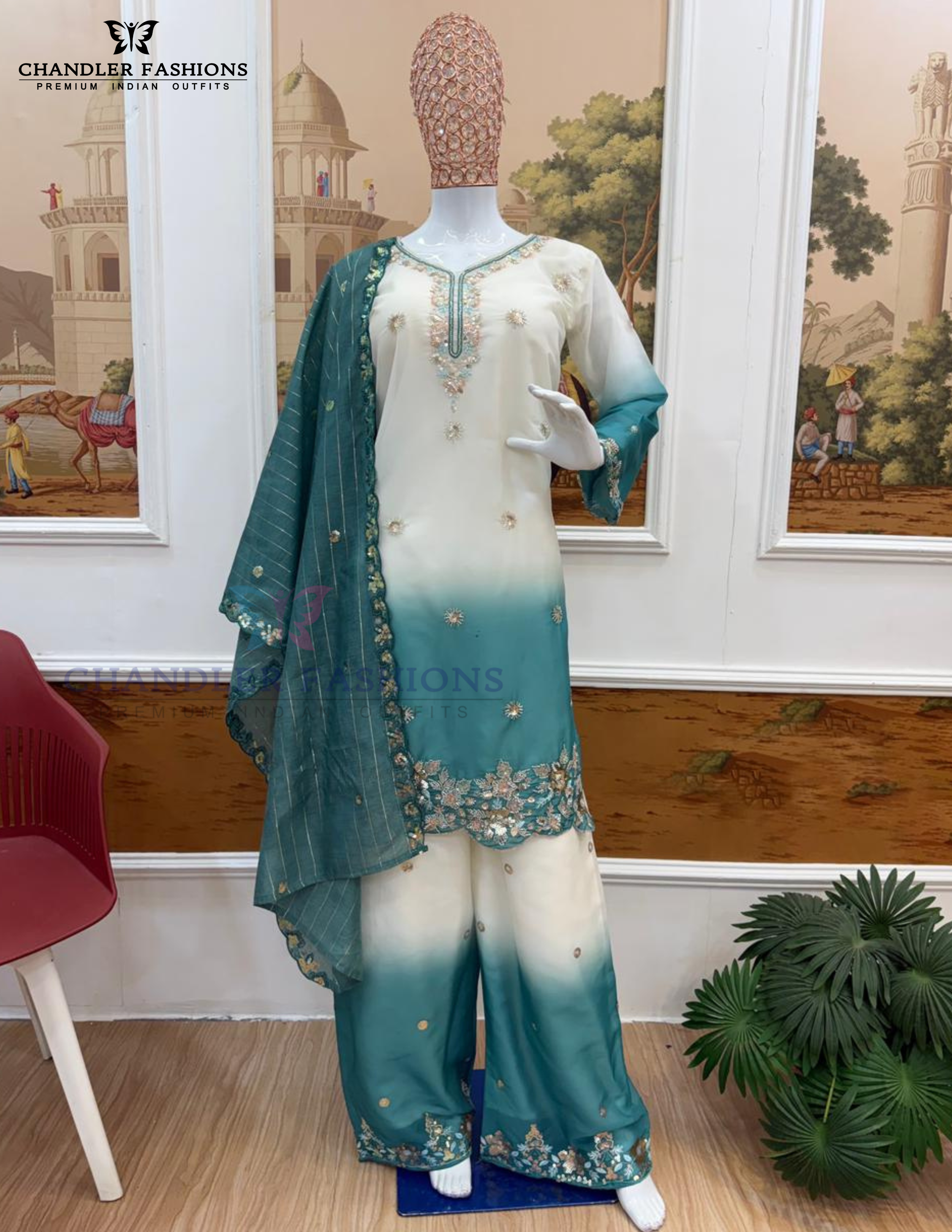 Sequins And Embroidery Work Palazzo Suits In Prescott