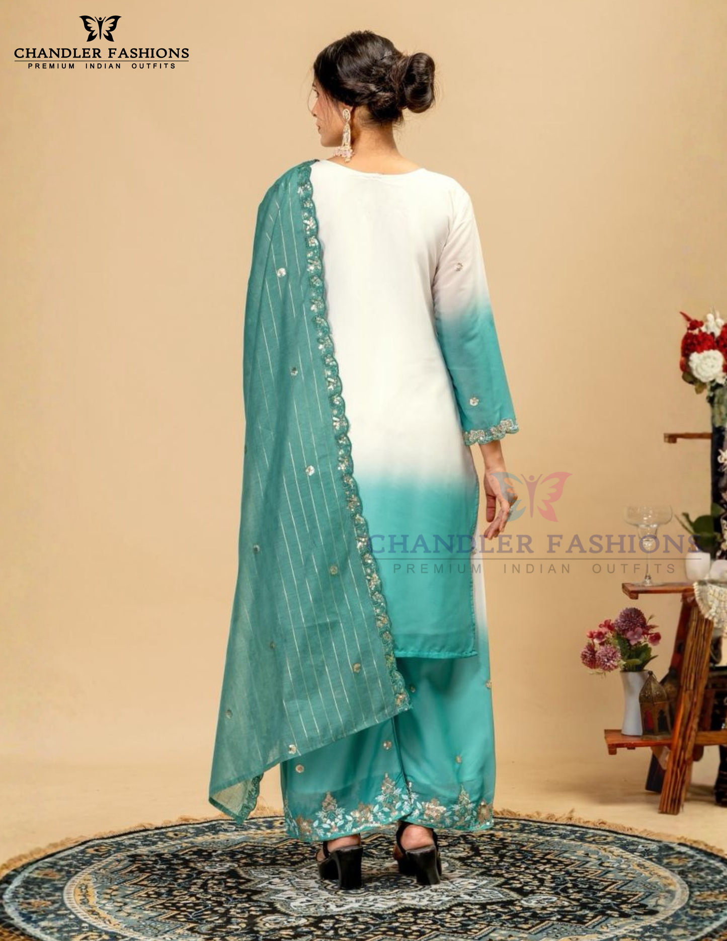 Blue Color Georgette With Sequins And Embroidery Work Palazzo Suits In USA