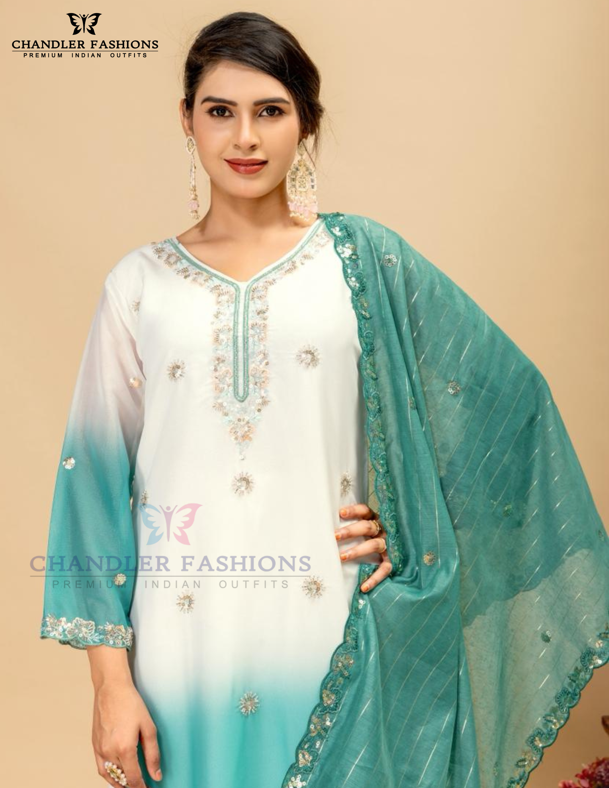 White And Blue Color Georgette With Sequins And Embroidery Work Palazzo Suits Near Me