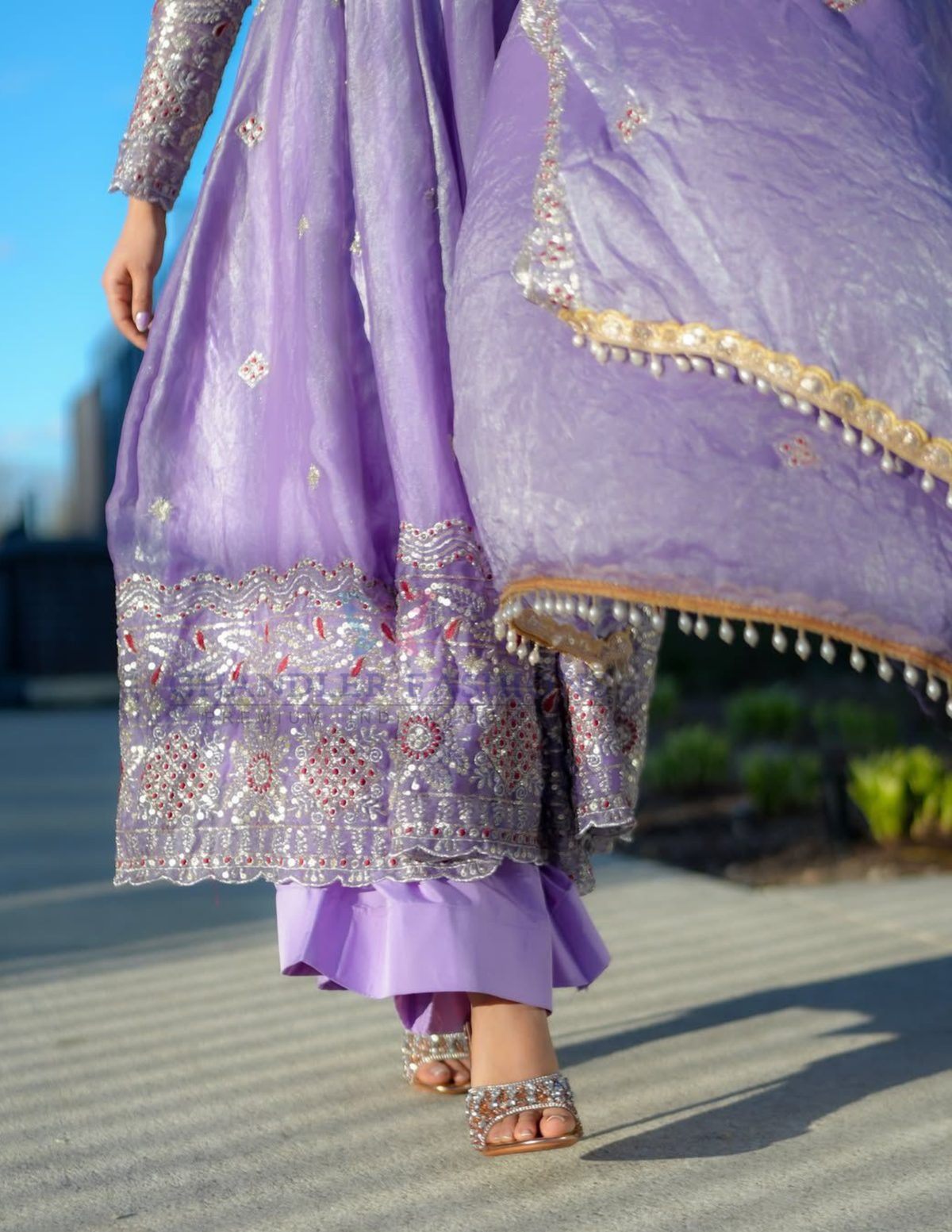 Lavender Color Fendy Satin Anarkali Suits In Surprise