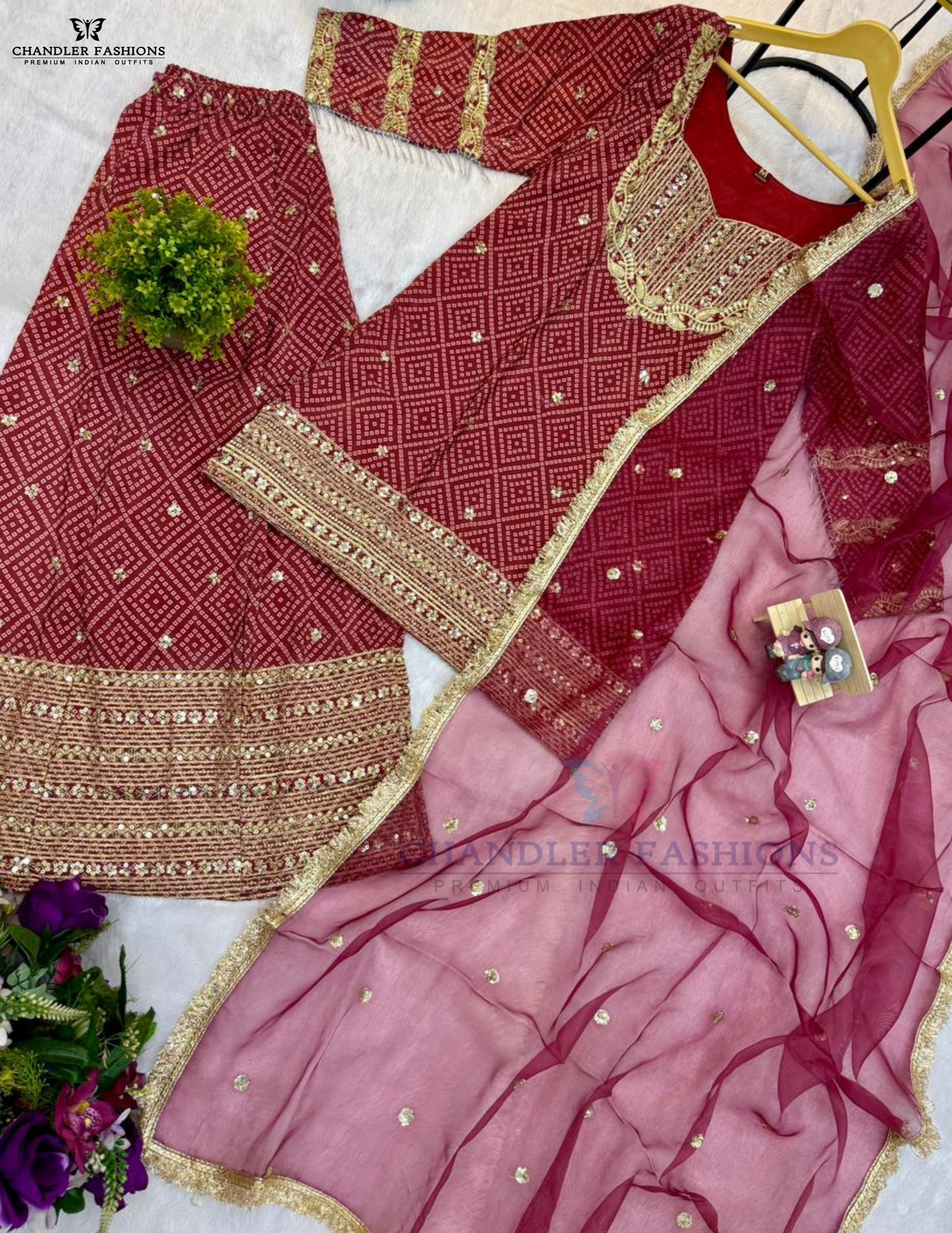 Maroon Color Embroidery Work Sharara Suits In Sedona