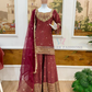 Attractive Maroon Color French Crepe With Embroidery Work Sharara Suits For Women