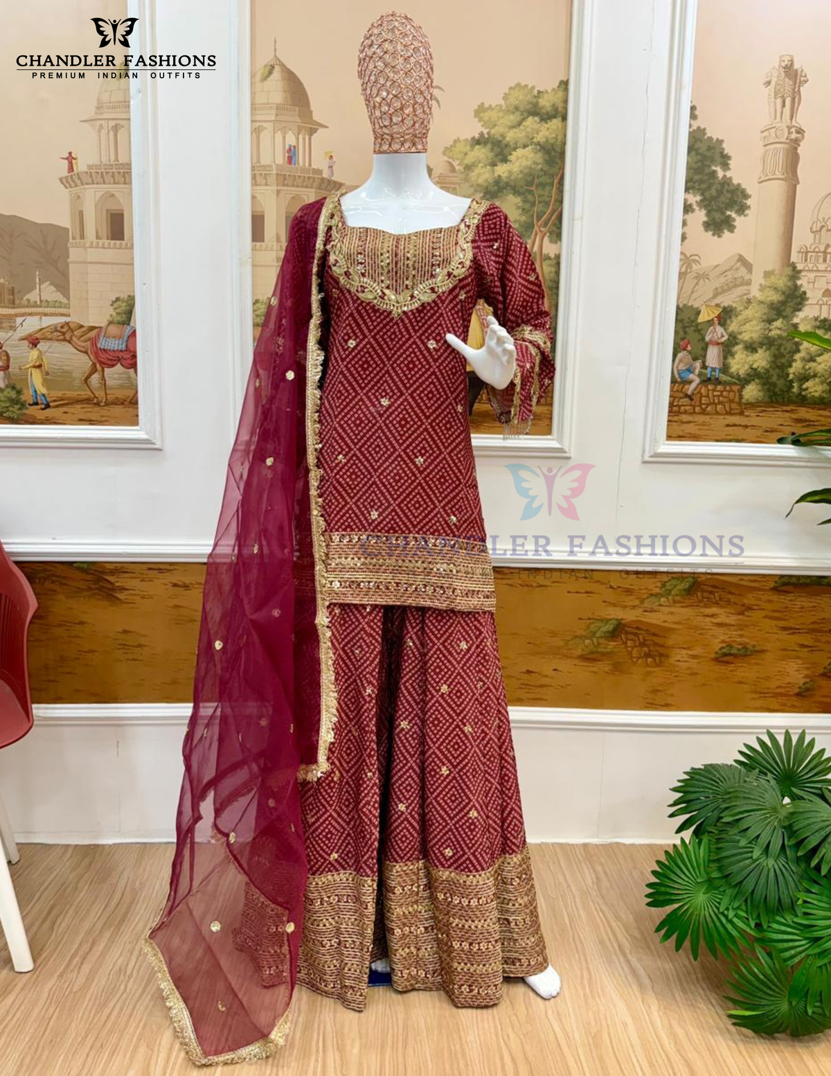 Attractive Maroon Color French Crepe With Embroidery Work Sharara Suits For Women