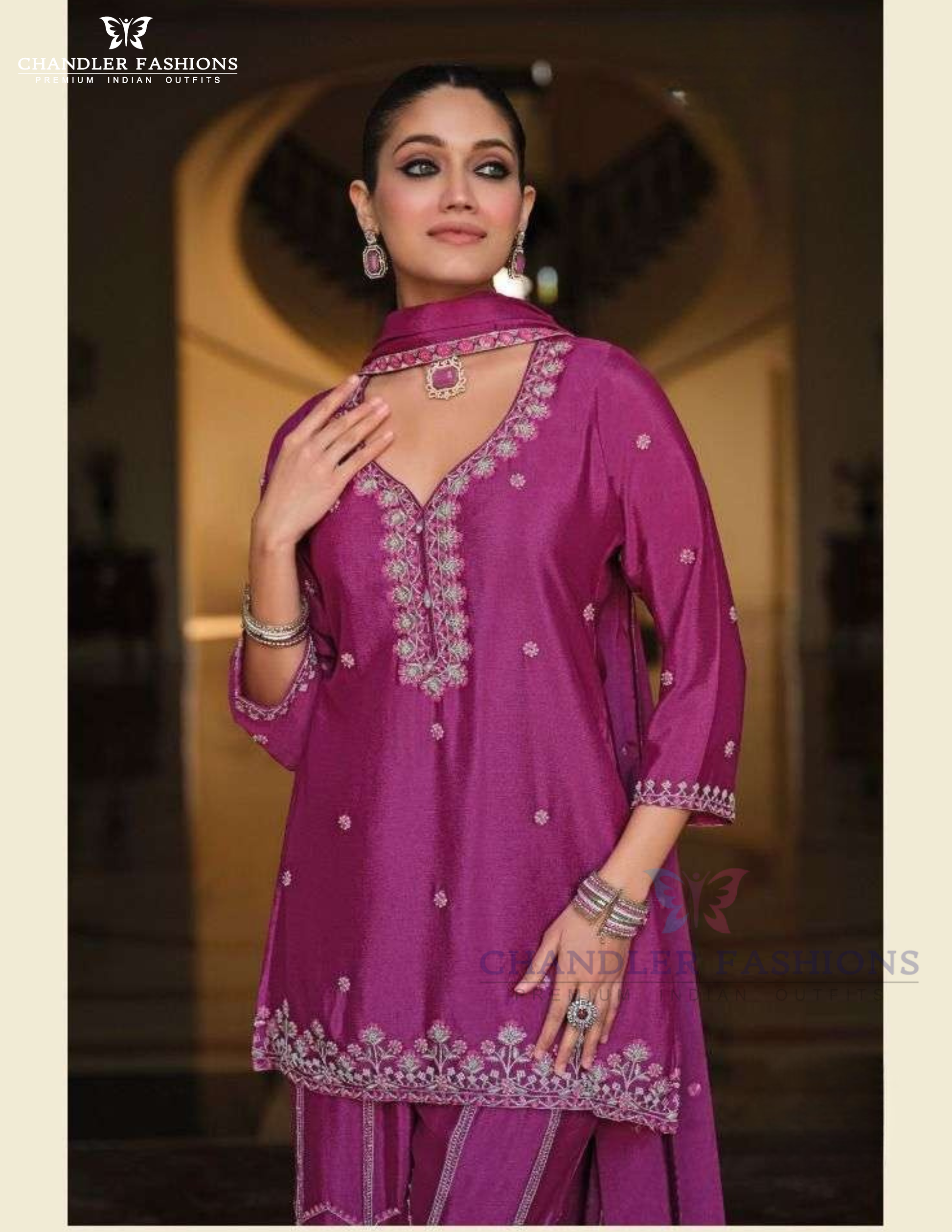 Rani Pink Color Chinon With Embroidery Work Sharara Suits Near Me