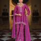 Amazing Rani Pink Color Chinon With Embroidery Work Sharara Suits For Women