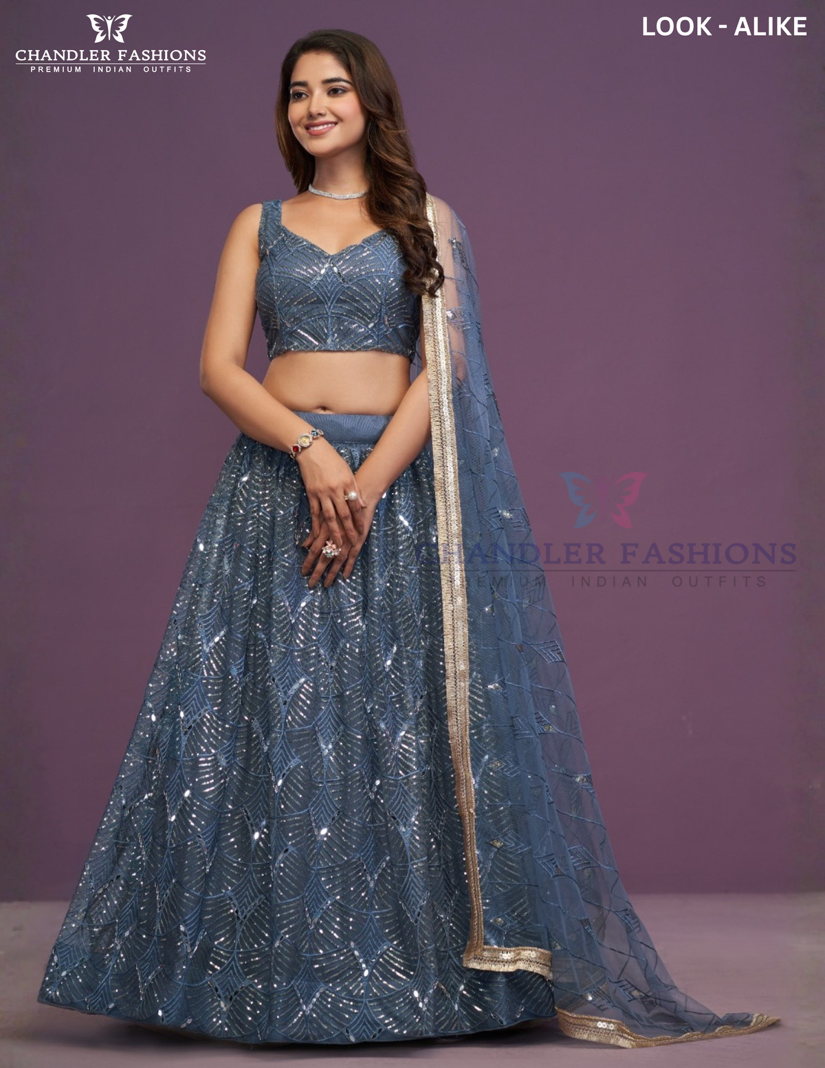 Amazing Blue Color Net With Sequins And Embroidery Work Lehenga Choli With Dupatta