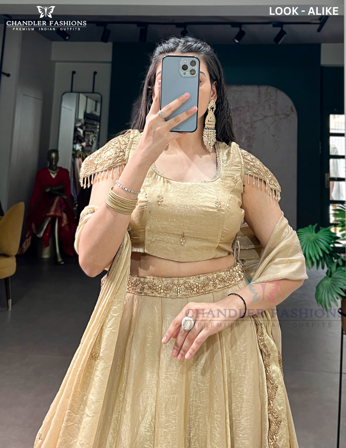 Light Gold Color Sequins And Embroidery Work Lehenga Choli Near Me