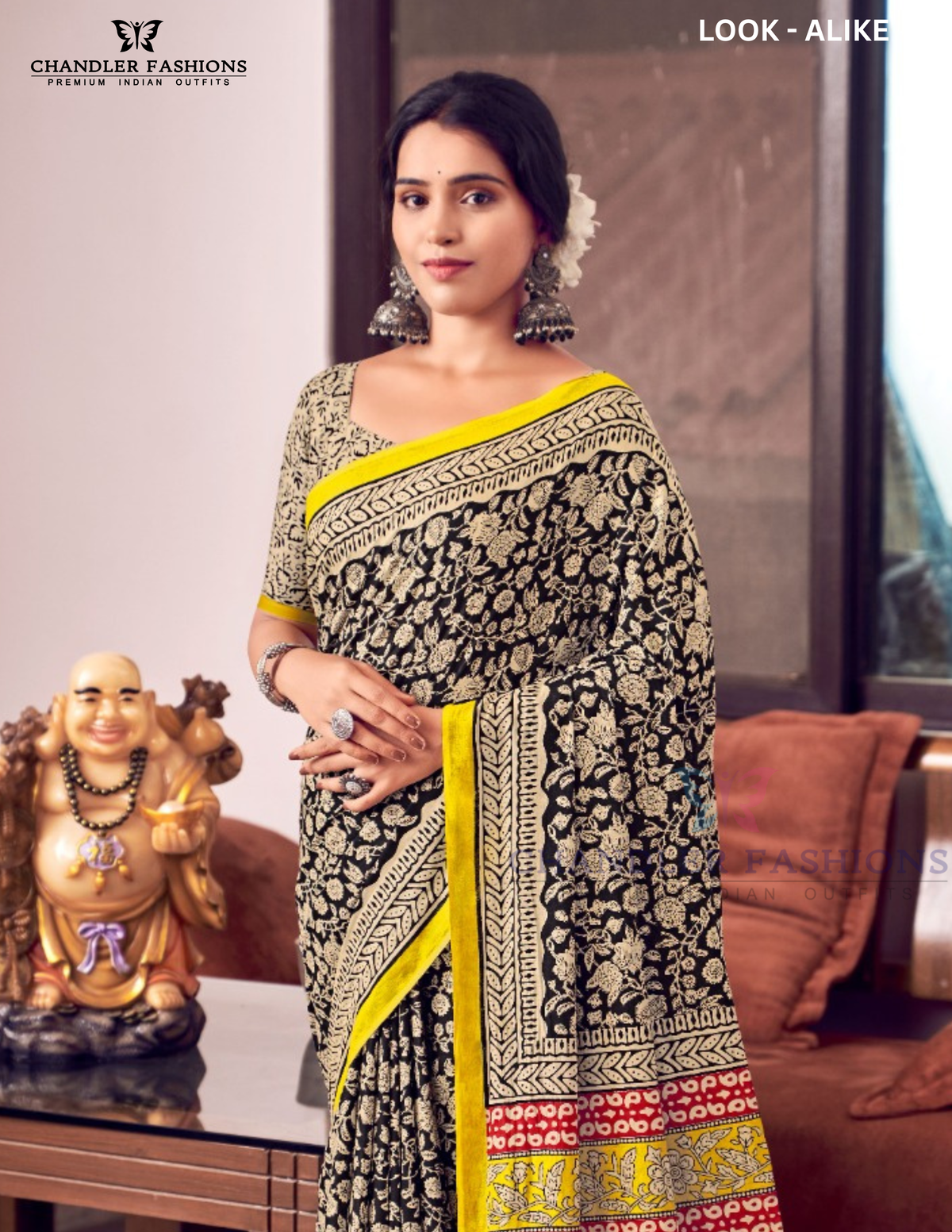 Black Color Mul Mul Cotton With Printed Work Saree Near Me