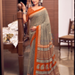 Beautiful Black And Orange Color Border Mul Mul Cotton With Rich Pallu And Printed Work Saree