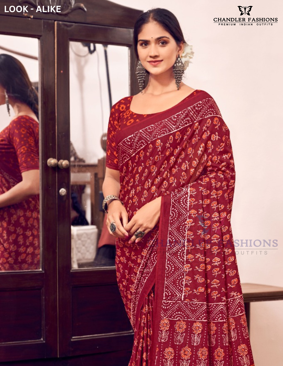 Dark Red Color Mul Mul Cotton With Printed Work Saree Near Me