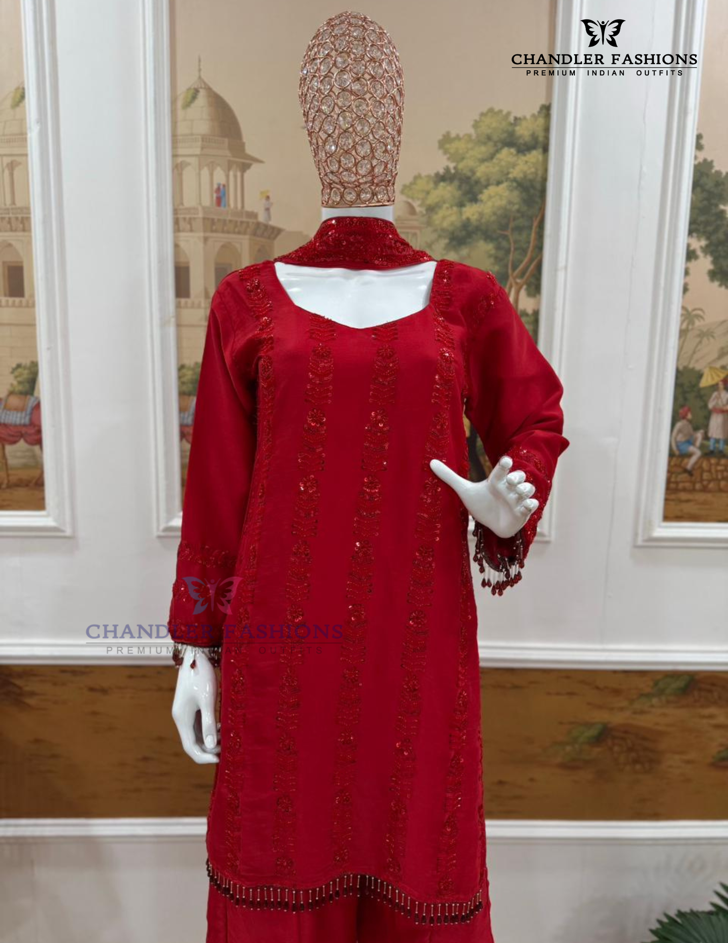 Red Color Palazzo Suit In Yuma