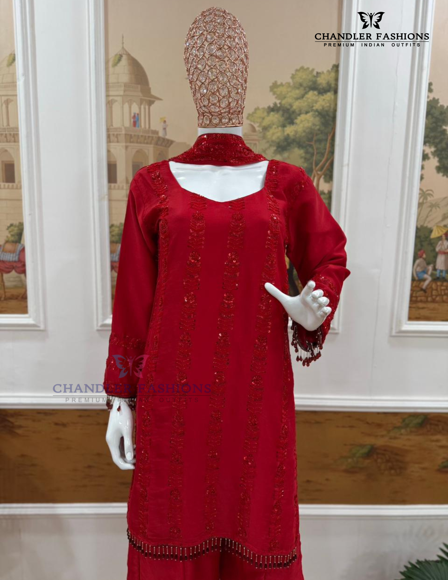 Red Color Palazzo Suit In Yuma