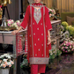 Amazing Red Color Chinon Silk With Embroidery And Sequins Work Palazzo Suit For Women