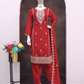 Red Color Chinon Silk With Embroidery And Sequins Work Palazzo Suit Near Me