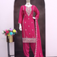 Pink Color Chinon Silk With Embroidery And Sequins Work Palazzo Suit Near Me