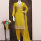 Yellow Color Chinon Silk With Embroidery And Sequins Work Palazzo Suit Near Me