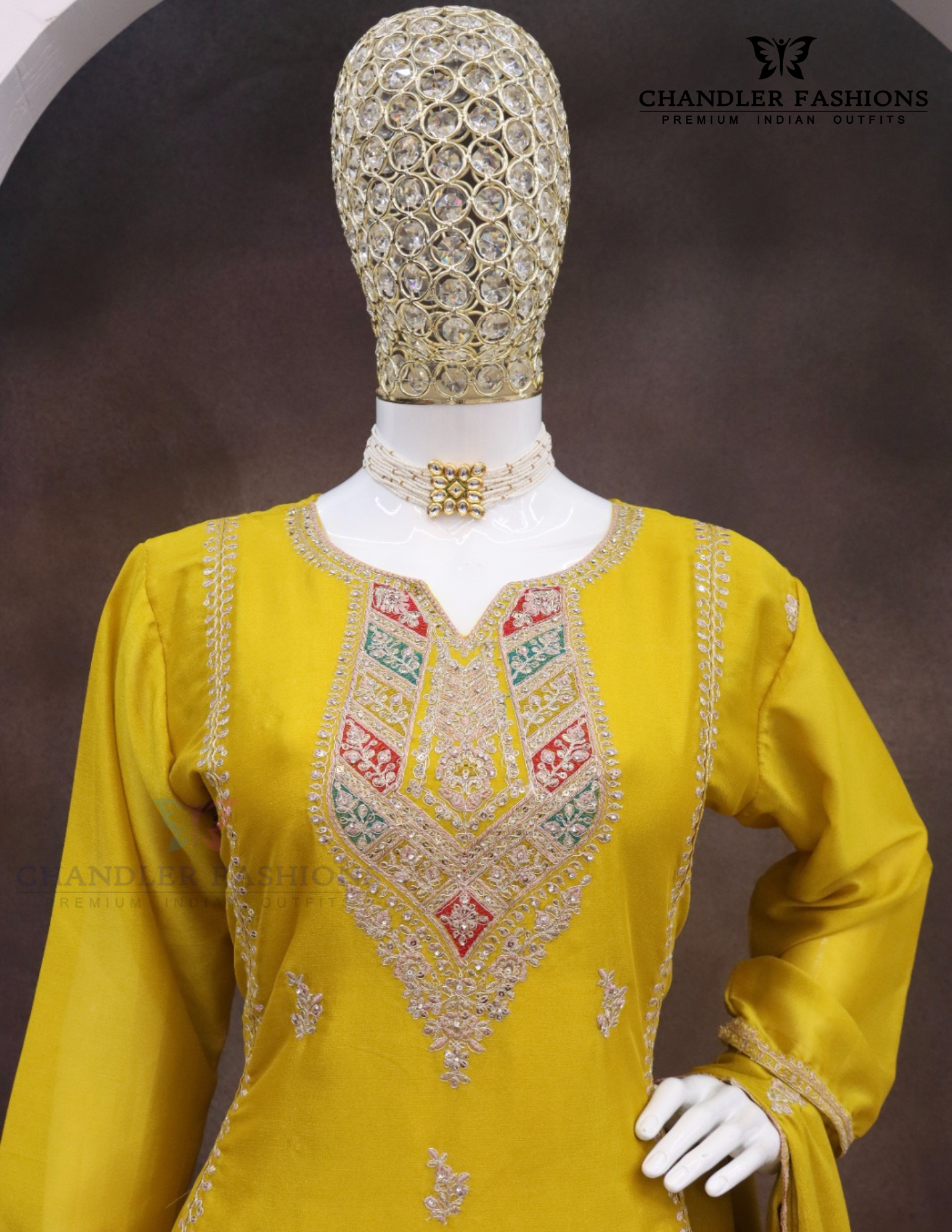Yellow Color With Embroidery Work Palazzo Suit In USA