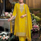 Pretty Yellow Color Chinon Silk With Embroidery And Sequins Work Palazzo Suit For Women
