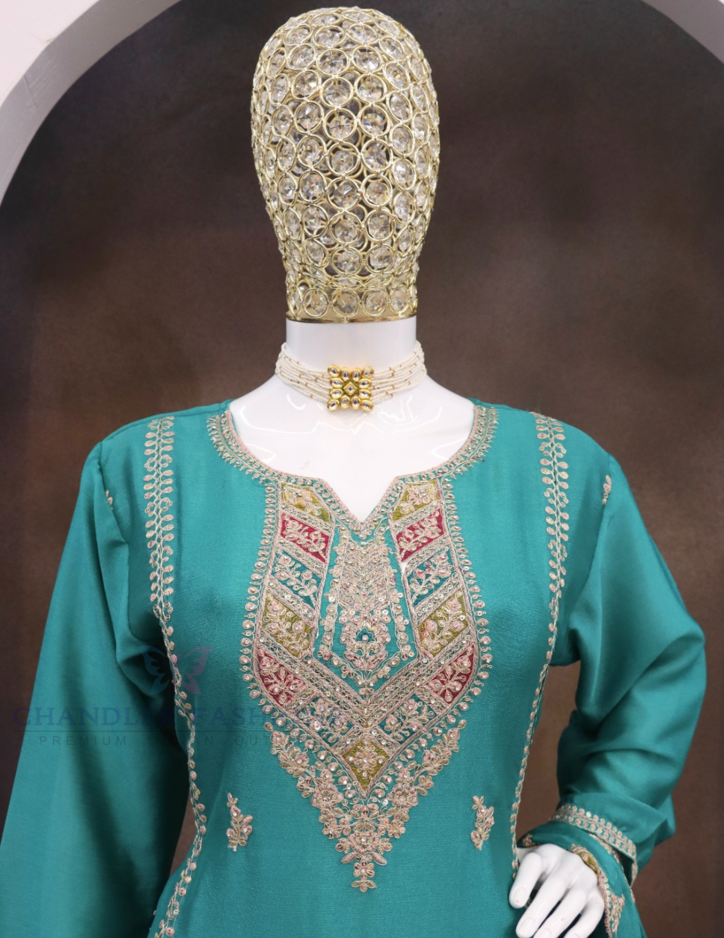 Teal Green Color With Embroidery Work Palazzo Suit In USA