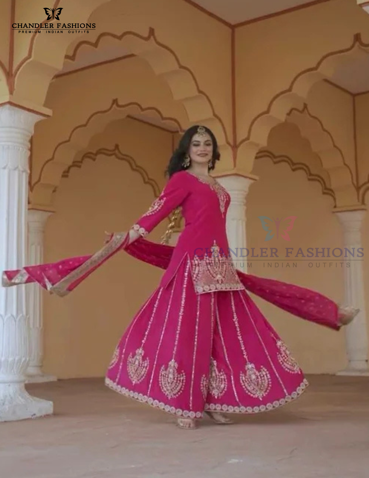 Chinon Silk With Embroidery And Sequins Work Sharara Suits In USA