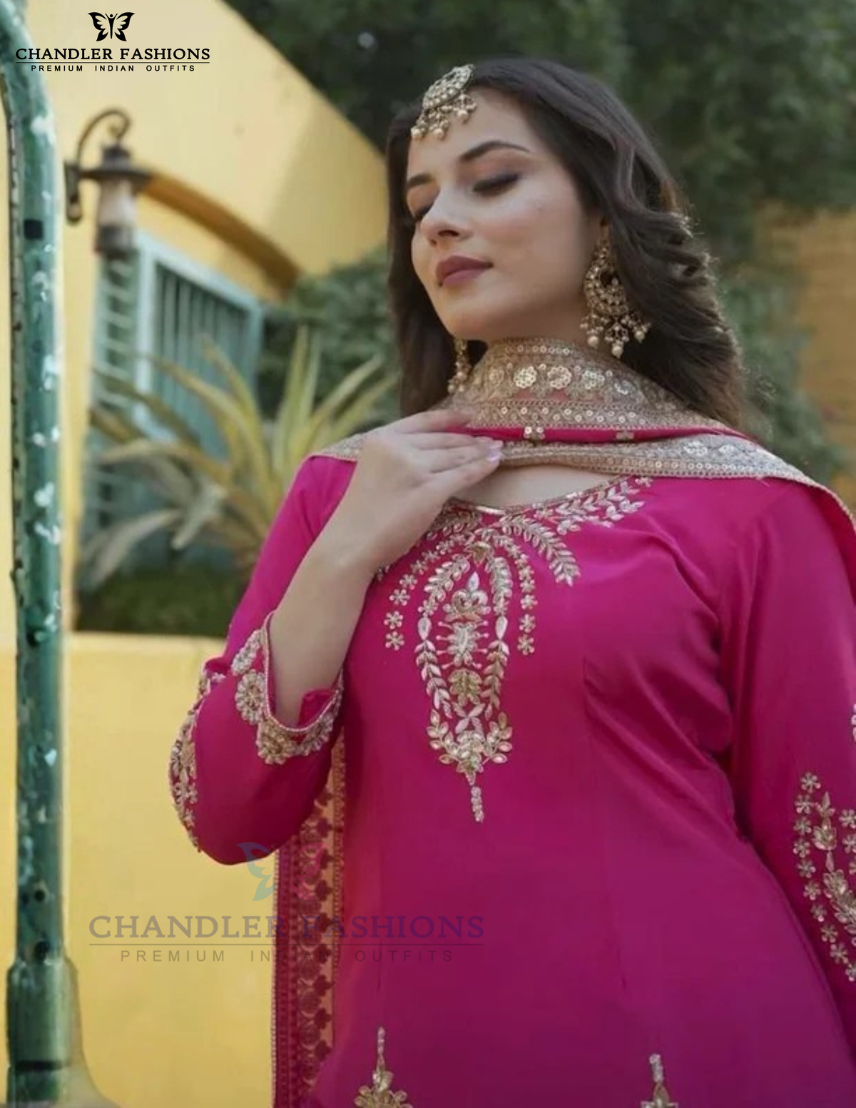 Rani Pink Color Chinon Silk With Embroidery And Sequins Work Sharara Suits Near Me