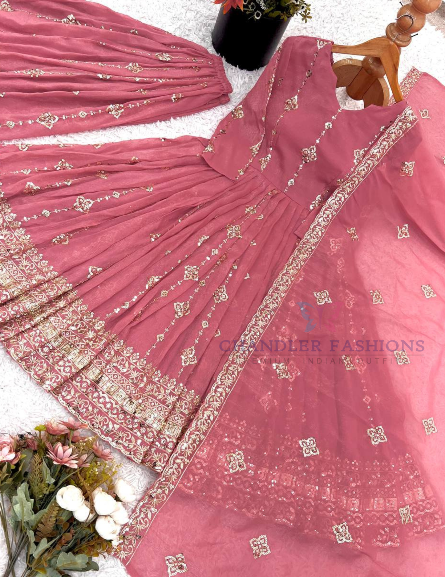 Pink Color Crunchy Silk Anarkali Suits With Dupatta In Mesa