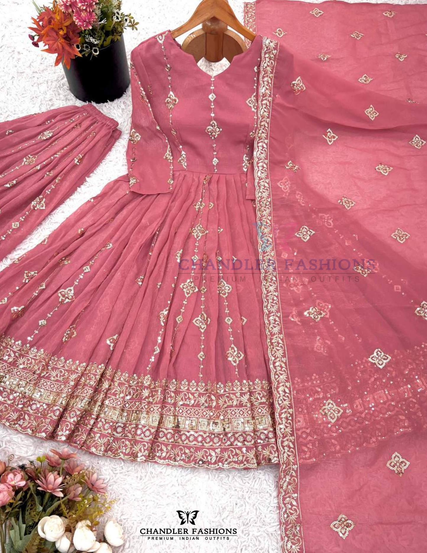 Pink Color Embroidery And Sequins Work Anarkali Suits In Tempe