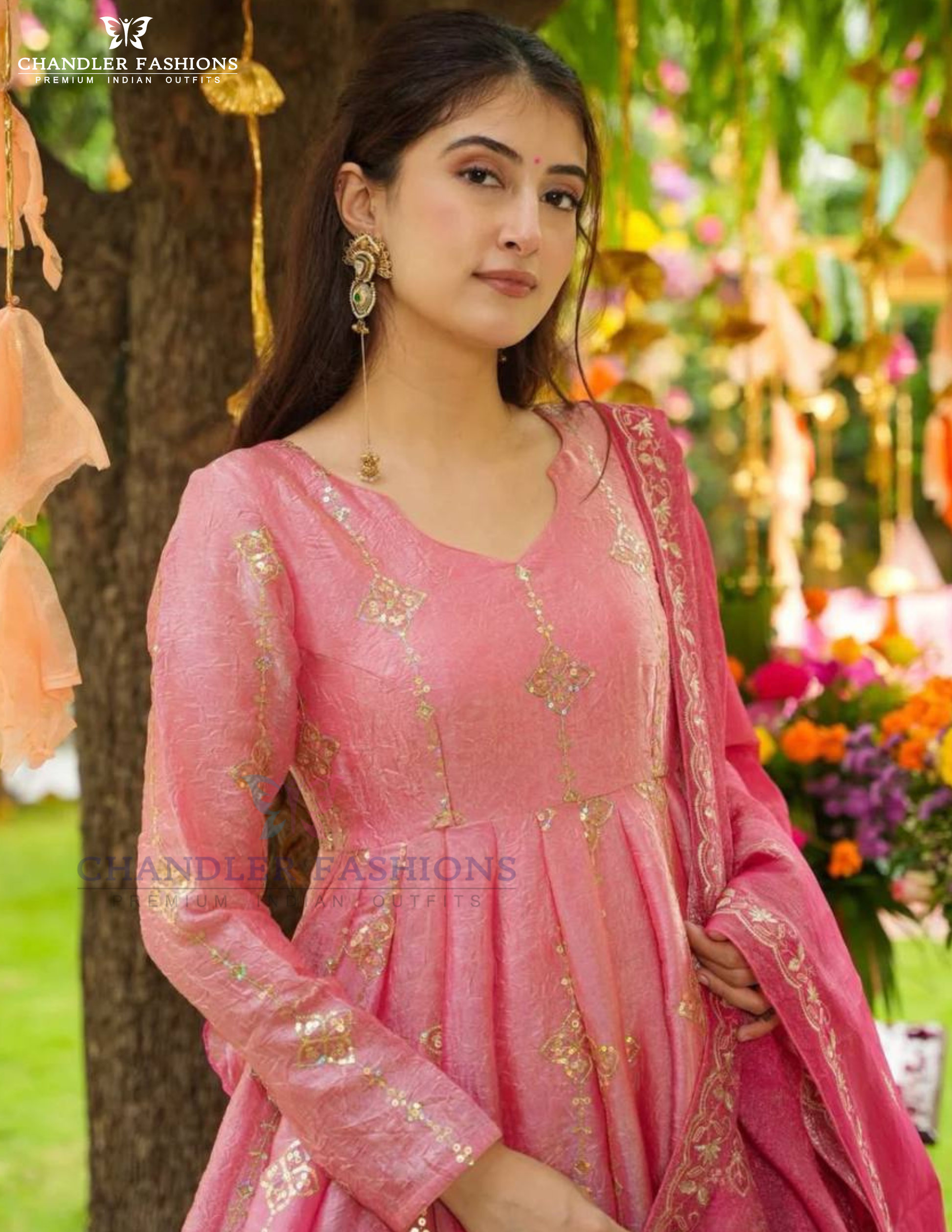 Pink Color Crunchy Silk With Embroidery And Sequins Work Anarkali Suits Near Me