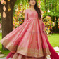 Stunning Pink Color Crunchy Silk With Embroidery And Sequins Work Anarkali Suits With Dupatta