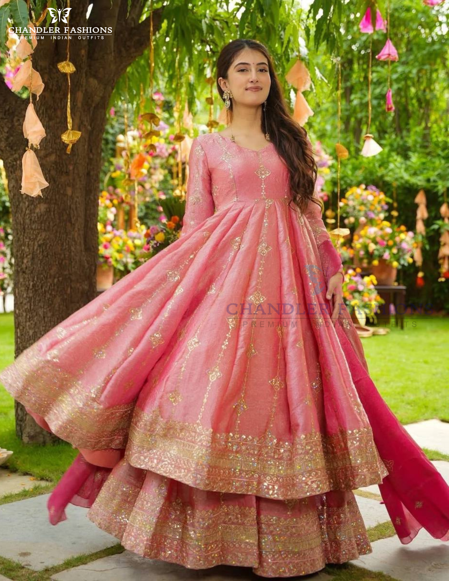 Stunning Pink Color Crunchy Silk With Embroidery And Sequins Work Anarkali Suits With Dupatta
