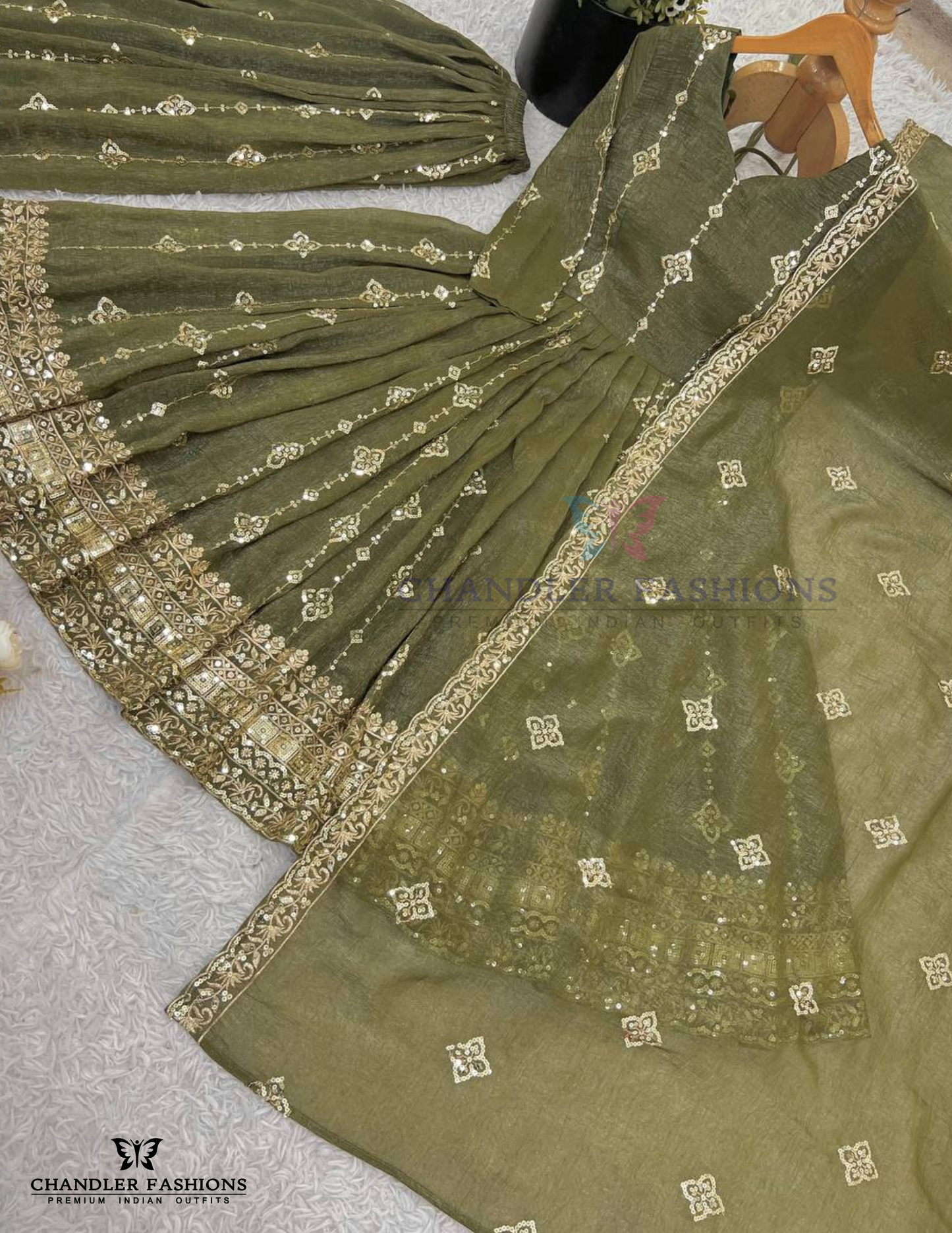 Mehendi Green Color Crunchy Silk Anarkali Suits In Sedona