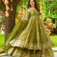 Beautiful Mehendi Green Color Crunchy Silk With Embroidery And Sequins Work Anarkali Suits