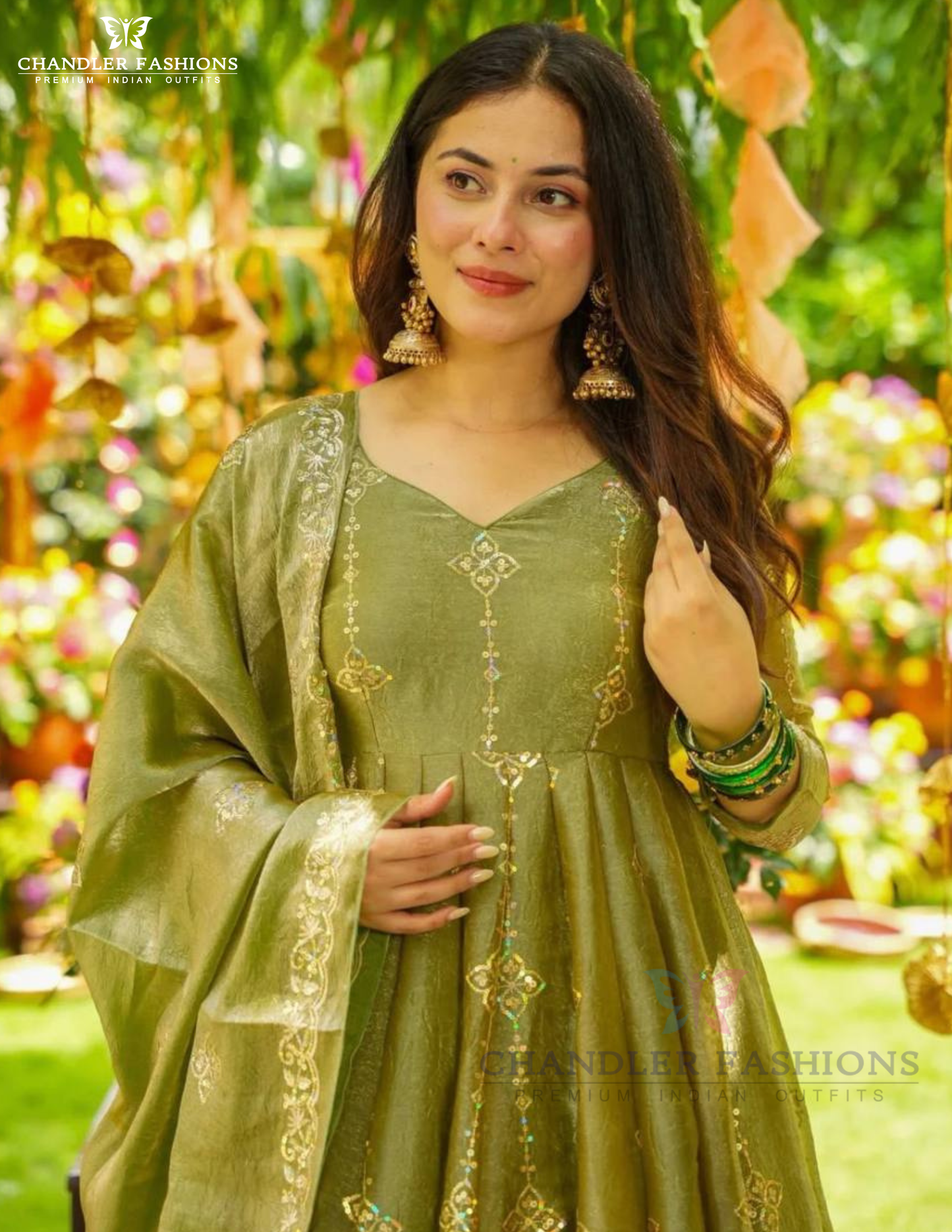 Mehendi Green Color Crunchy Silk With Embroidery And Sequins Work Anarkali Suits Near Me