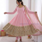 Light Pink Color Roman Silk Sequins Work Anarkali Suits In USA