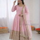 Dazzling Light Pink Color Roman Silk Sequins Work Anarkali Suits With Dupatta