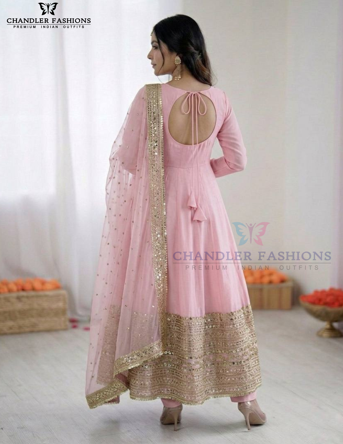 Roman Silk Sequins Work Anarkali Suits With Dupatta In Mesa