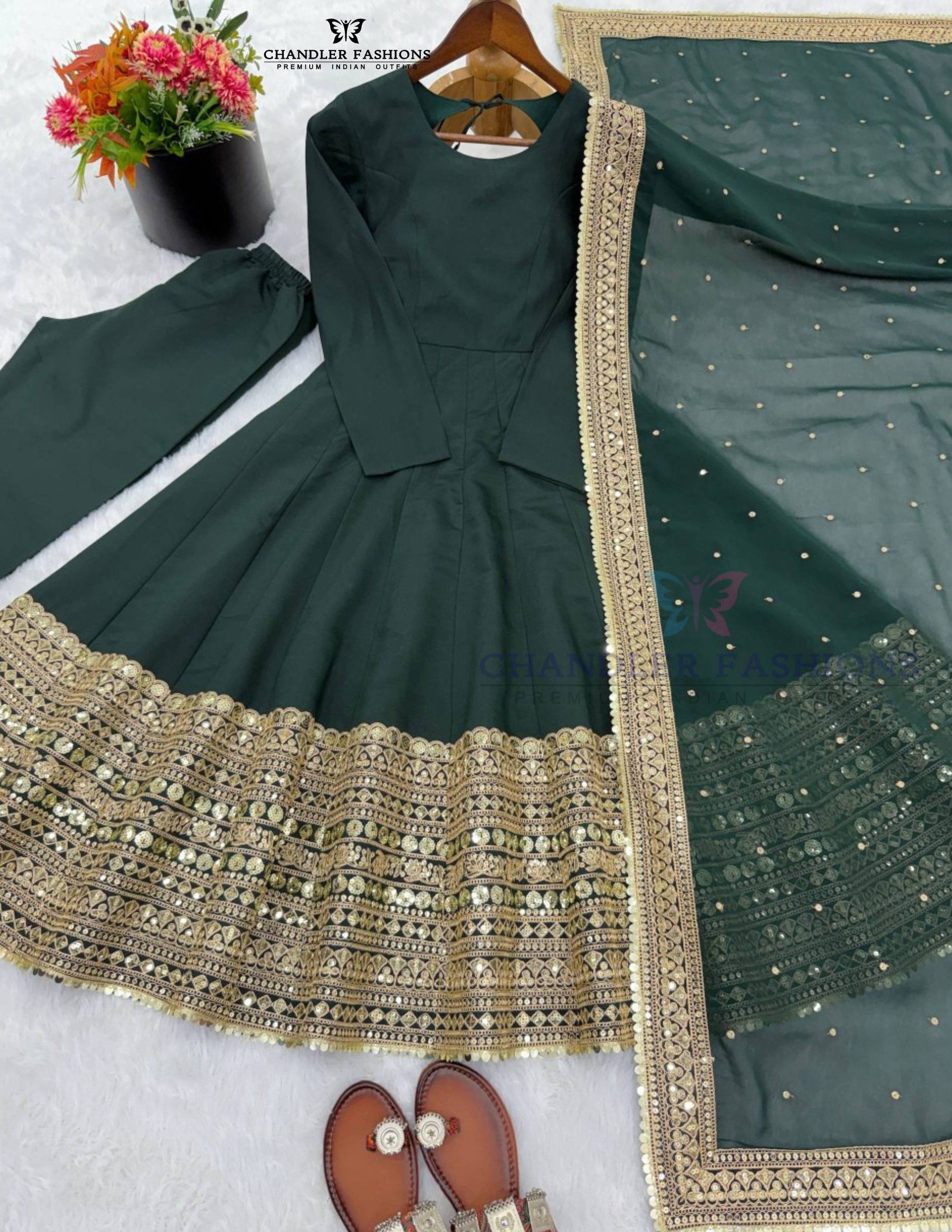 Roman Silk Sequins Work Anarkali Suits With Dupatta In Tempe