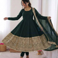 Dark Green Color Roman Silk Sequins Work Anarkali Suits In USA