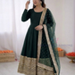 Alluring Dark Green Color Roman Silk Sequins Work Anarkali Suits With Dupatta