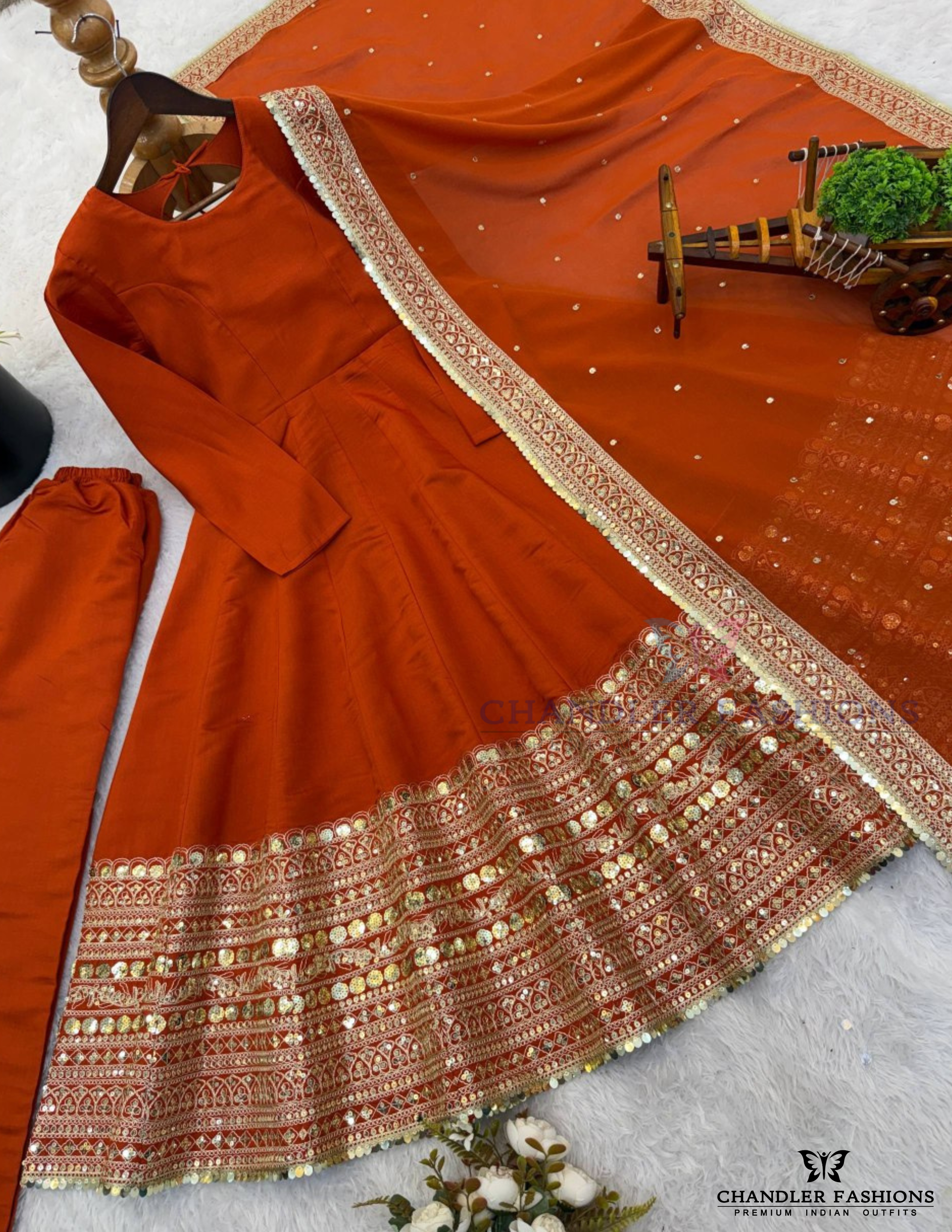Roman Silk Sequins Work Anarkali Suits In Gilbert